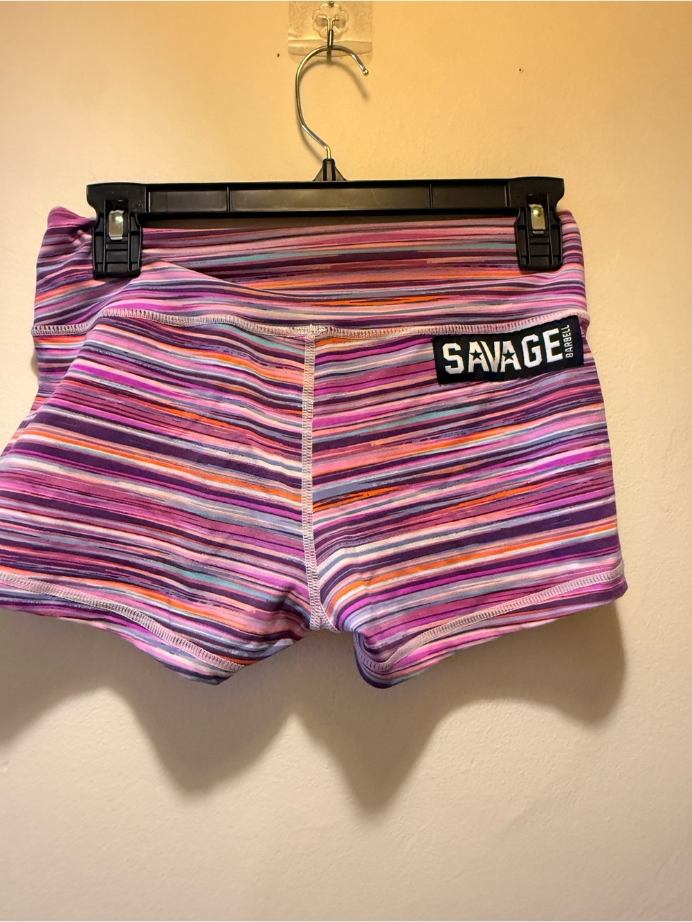 Savage Barbell Pink, Purple & Orange Striped Bike Shorts